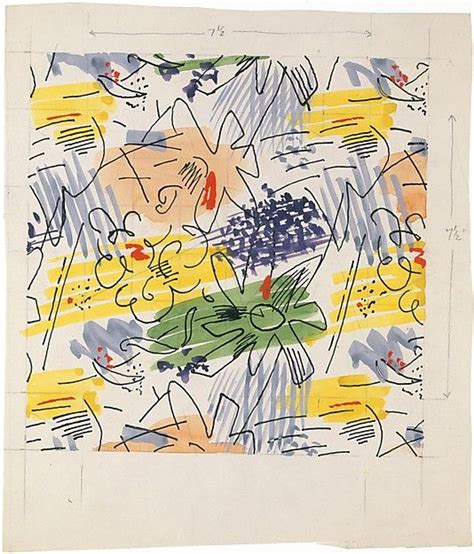 Fabric Design Abstract Pattern With Flower Shapes Ca 1934 Gouache