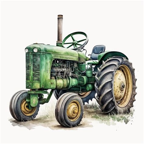 Premium Ai Image A Watercolor Painting Of A Green Tractor