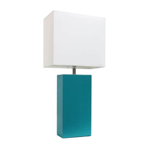 Elegant Designs Modern Leather Table Lamp With White Fabric Shade Teal