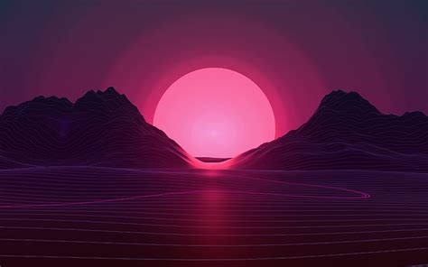 1364x768px Free Download Hd Wallpaper Neon Sunset Mountains