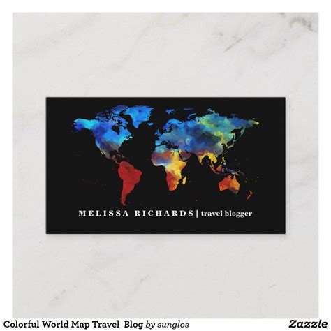 Colorful World Map Travel Blog Business Card World Map
