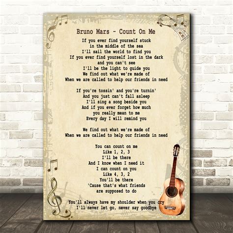 Bruno Mars Count On Me Song Lyric Vintage Quote Print Songlyricprints