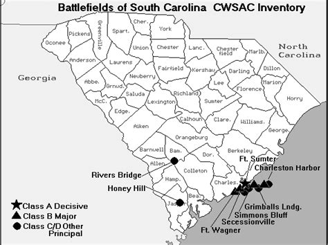 South Carolina Map Of Battles American Civil War