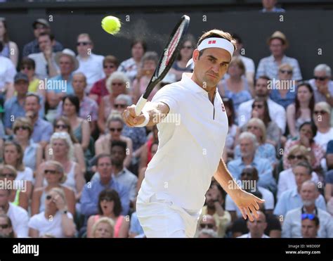 Swiss Tennis Player Roger Federer Playing Backhand Shot During 2019