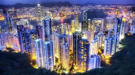 Hong Kong City 4k Wallpaper Aerial View Night Lights Cityscape