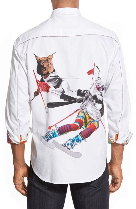 Robert Graham Skiing Bobcats Classic Fit Embroidered Sport Shirt