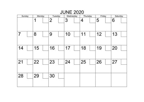 June 2020 Blank Calendar Printable Cute Word Printable Blank Calendar