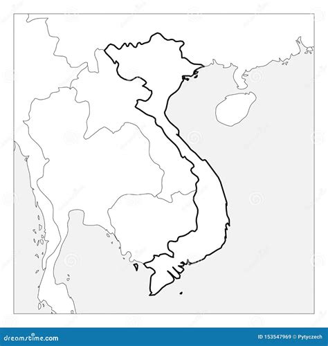 Map Of Vietnam Black Thick Outline Highlighted With Neighbor Countries