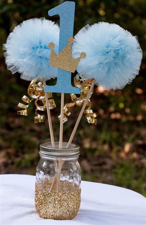 Baby dinosaur decoration | food to do in 2019 | boy birthday parties. Prince Birthday Party Blue and Gold Baby Boy Centerpiece ...