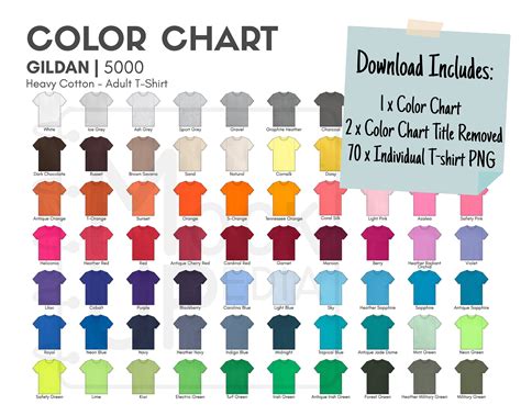 Gildan Adult T Shirt Color Chart Gildan Heavy Etsy