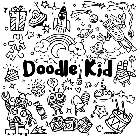 Hand Drawn Kids Doodle Setdoodle Stylevector Illustration Kids