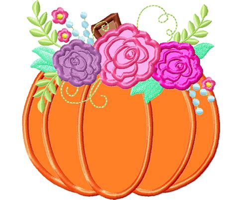 Floral Pumpkin Applique Design ~ Fall Pumpkin Autumn Pumpkin With