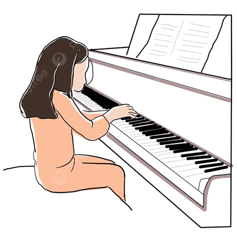 Little Girl Playing Piano Cartoon Hand Drawn Music Note Rhythm Art