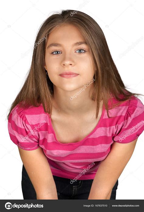 Cute Little Girl Looking Camera Isolated White Stock Photo By
