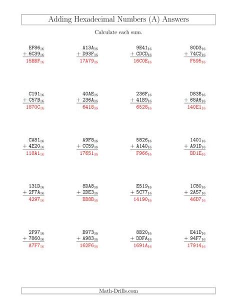 Adding Hexadecimal Numbers Base 16 A