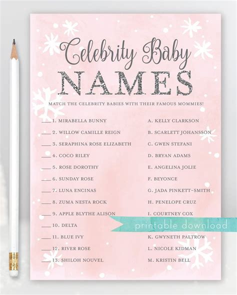 Celebrity Baby Names Winter Wonderland Girl Baby Shower Game Baby