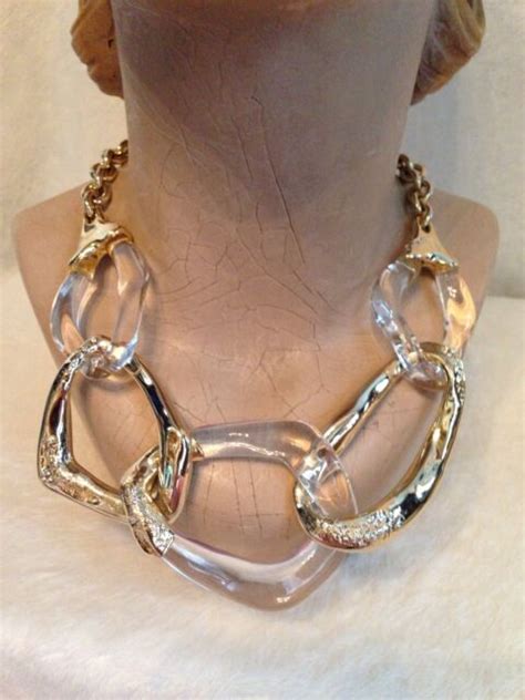 Alexis Bittar Gold Tone Clear Lucite Wavy Link Necklace Crystals Ebay