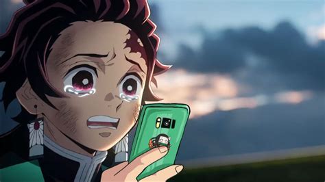 Tanjiro Crying At His Phone