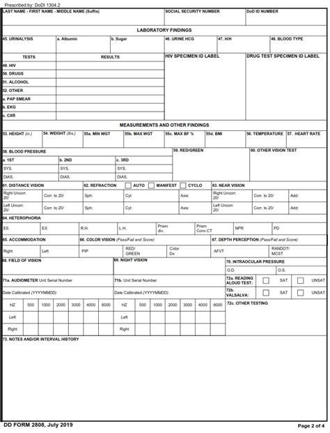 Dd Form 2808 Report Of Medical Examination Free Online Forms