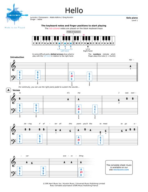 Zu vielen der aktuellen lieder, zu oldies oder zu klassischen musikstücken, gibt es über das internet die möglichkeit. free Piano sheet music Hello (Adele) | Noviscore sheets