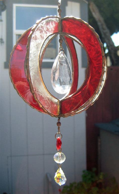 Three Dimensional Clear And Red Stained Glass Whorl Suncatcher Stained Glass Ornaments Stained