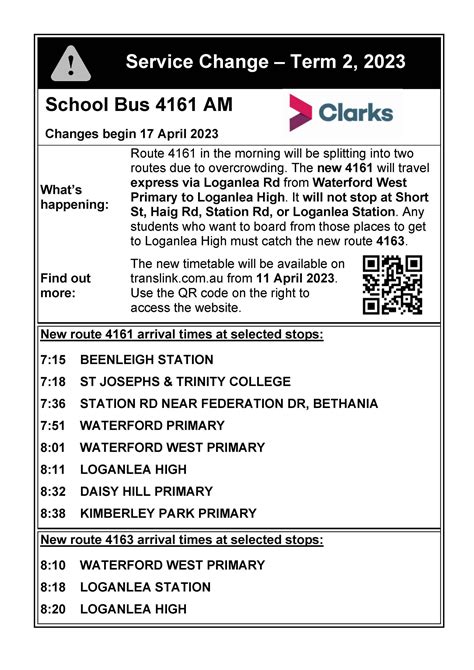 Term 2 Updates: Clarks Logan City Bus Service Route 4161 - Canterbury