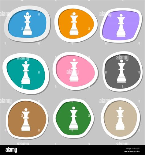 Chess Queen Symbols Multicolored Paper Stickers Vector Stock Vector