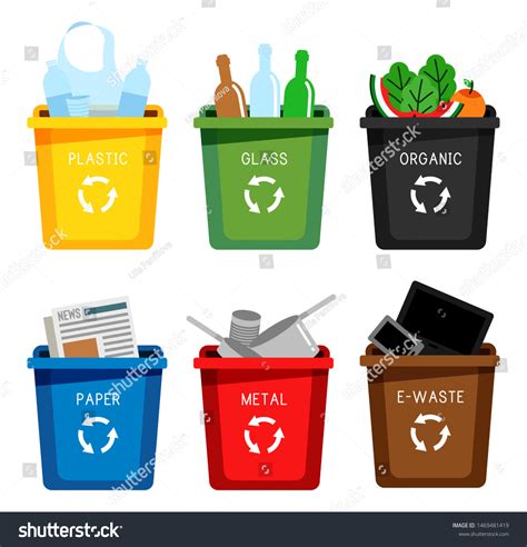 Different Colored Trash Cans Recycle Bins เวกเตอร์สต็อก ปลอดค่า