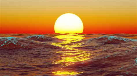 Download Wallpaper 1366x768 Seascape Sunset Sea Surface Digital Art