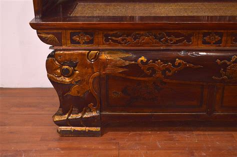 Late 19th Century Chinese Dragon Antique Bench Hand Carved Elmwood And