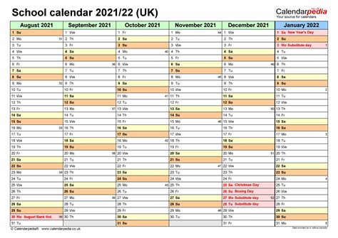 School Calendars 202122 Uk Free Printable Pdf Templates Fiscal
