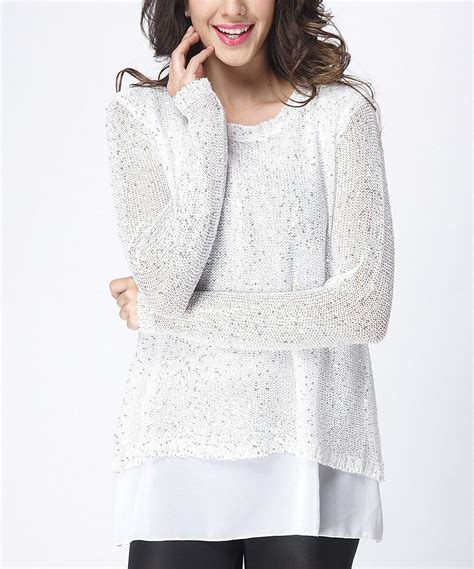 Look At This Simply Couture White Knit Layered Bow Back Tunic Women