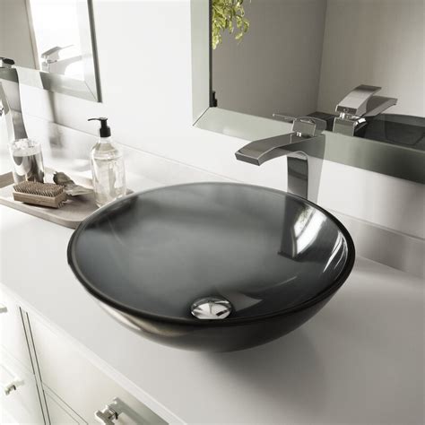 Ceramic sinks pros and cons. VIGO Black Tempered Glass Circular Vessel Bathroom Sink & Reviews | Wayfair