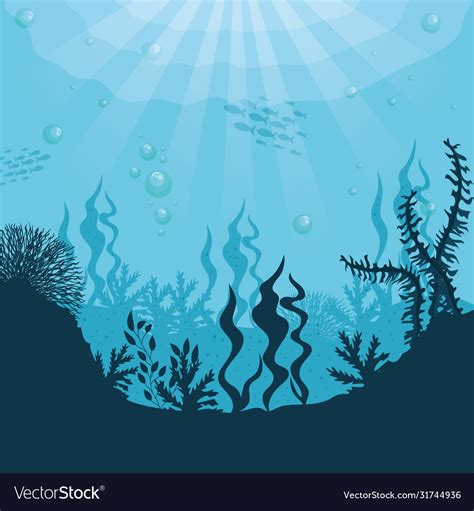 Underwater Silhouette Background Undersea Coral Vector Image