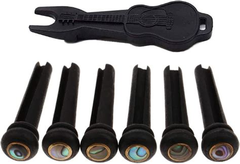 Alnicov Guitar Bridge Pins 6 Piece Ebony Acoustic Guitar String Pegs Slotted Wooden Endpin With
