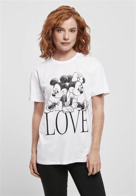 Merchcode Mickey Mouse Minnie Loves Mickey Dames T Shirt S Wit Bol