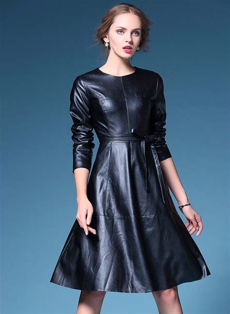 Leather Dress Long Sleeve Leather Dress Leather Dress Outfit Black Faux Leather Dress