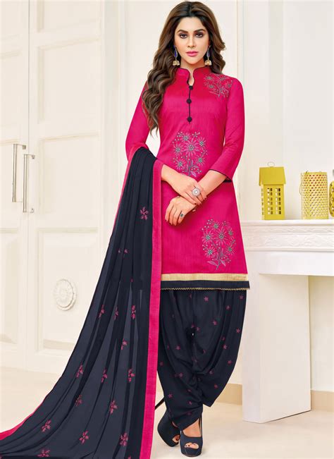 Buy Rose Pink Cotton Punjabi Suit Online 98217 Punjabi Suits
