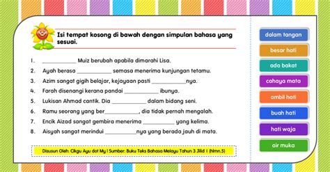 Reveal, requisites, requirement, weekend vibes, meaning in malay. Latihan Bahasa Melayu Tahun 3 : Simpulan Bahasa | Cikgu ...