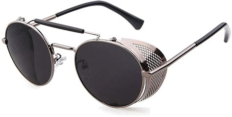 flowertree sty056 metal mesh side shield oval 52mm sunglasses grey grey steampunk sunglasses