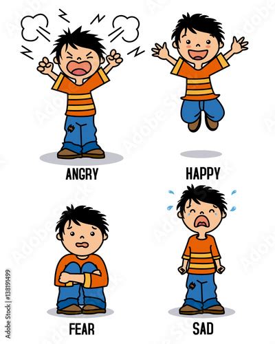 Boy Emoticon Showing Different Emotions Happy Angry Sad And Scared