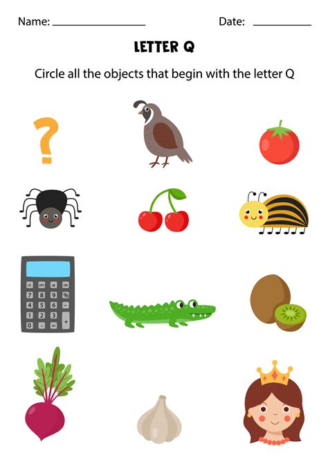 Letter Recognition For Kids Circle All Objects That Start With Q
