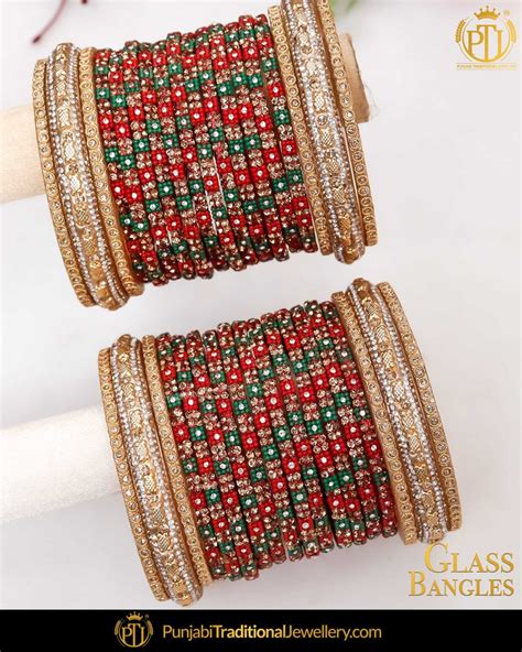 Red And Green For Both Hands Glass Bangles Set Punjabi Traditional J Punjabi Traditional