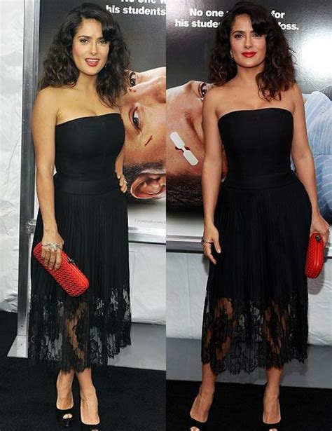 salma hayek complements figure in strapless black dress at film premiere black strapless dress