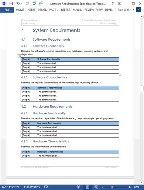 Software Requirements Specifications Templates Templates Forms