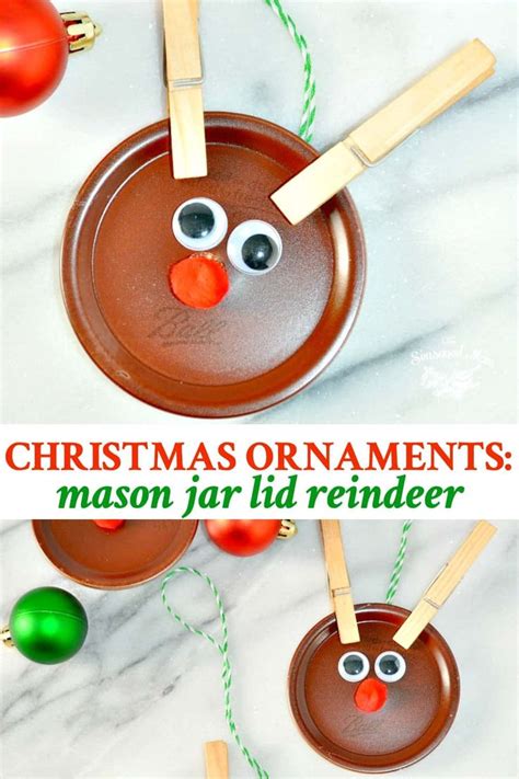 Homemade Christmas Ornaments Mason Jar Lid Reindeer Christmas
