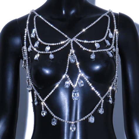 Stonefans Exaggerated Pendant Rhinestone Sexy Lingerie Body Chain Bra