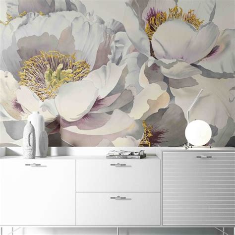 Peony Wall Mural Peel And Stick Fabric Wallcovering Self Etsy