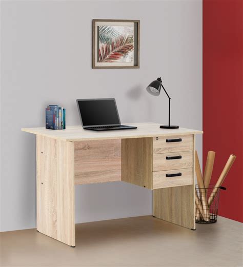 Buy Kuro Small Study Table With 3 Drawers In Sonoma Oak Finish By