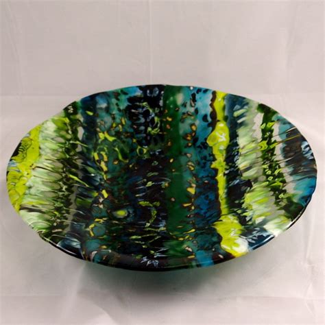 Fused Glass Bowl Boiled Blues And Greens Etsy